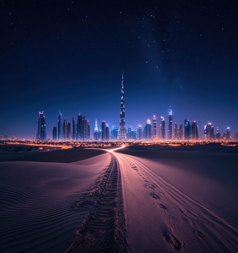 city-skyline-is-lit-up-night-with-city-background