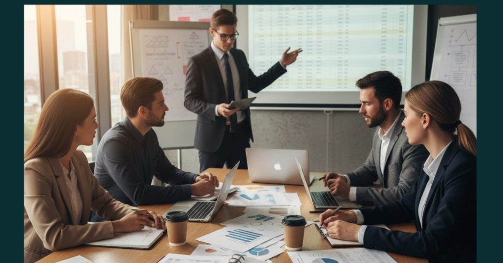 Team in office having meeting Annual Financial Statement Preparation