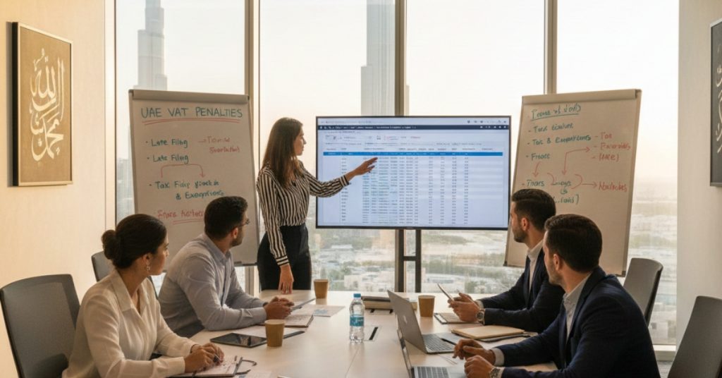 Team is in meeting about VAT penalties in UAE