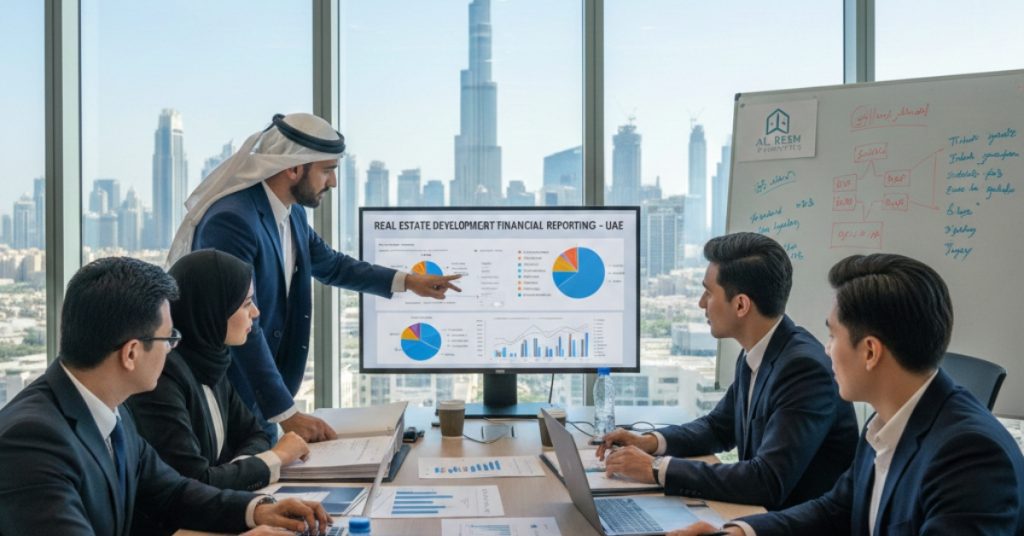 Team is in meeting for Real Estate Development Financial Reporting in UAE