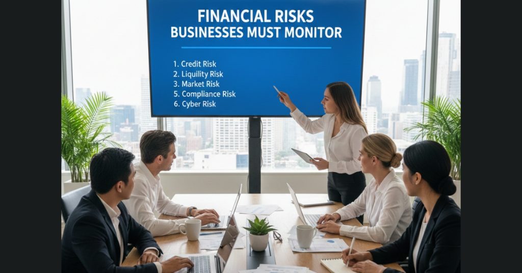 team is working on what Financial Risks Should Businesses Monitor
