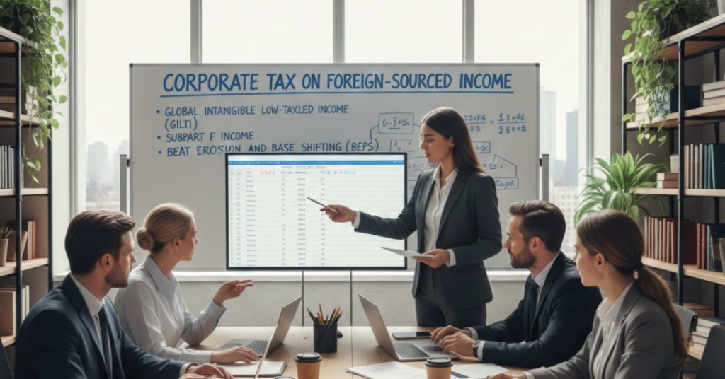 Team is in meeting regarding Corporate Tax on Foreign-Sourced Income