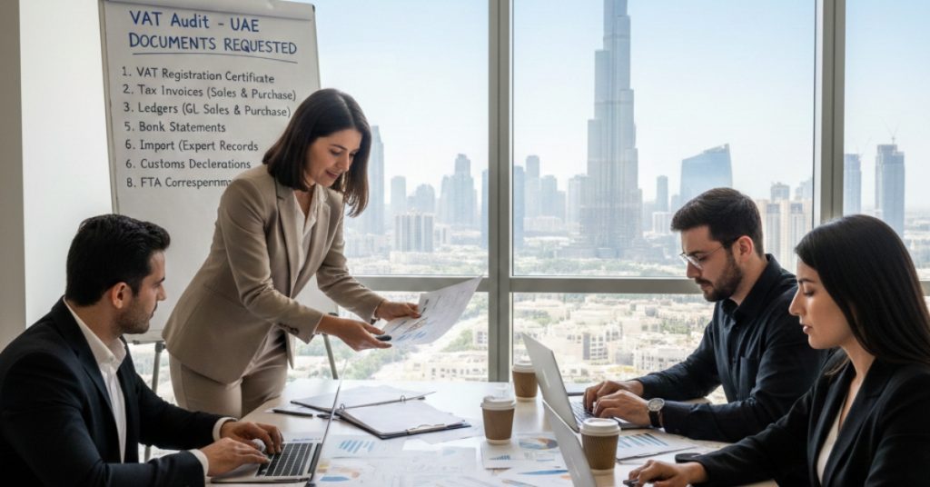Team is in meeting regarding What Documents Do VAT Auditors Request in UAE