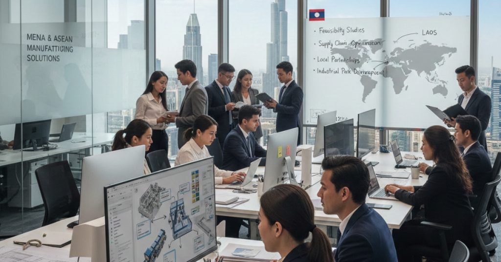 team is working in office related to Manufacturing Business Setup in UAE