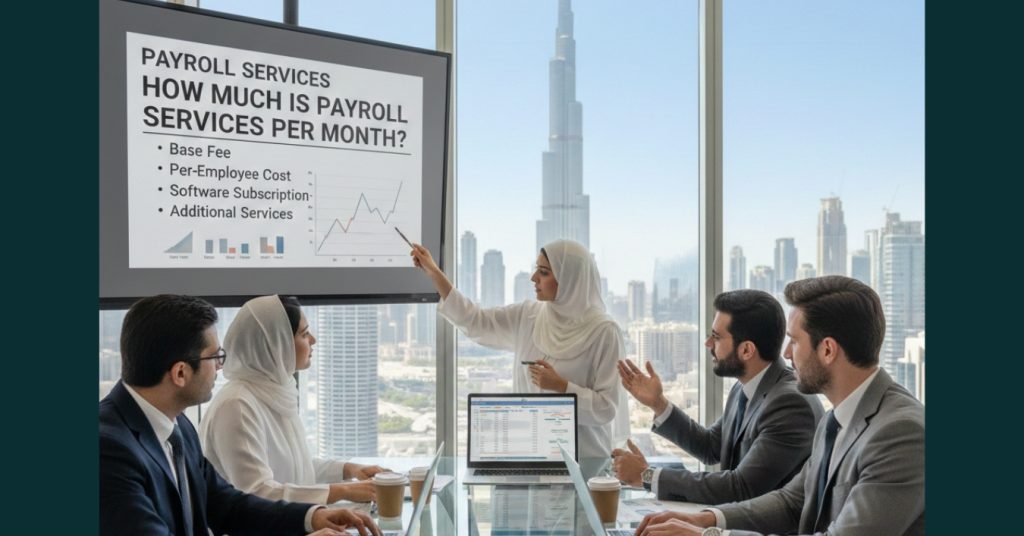 Team is in meeting for How much is payroll services per month