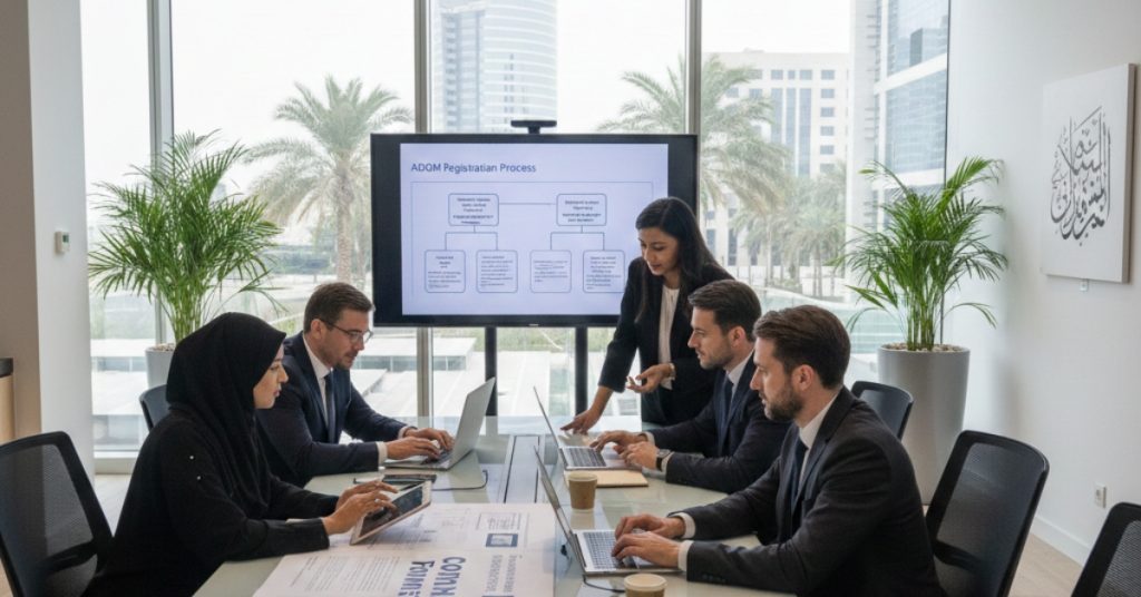 Team is in meeting regarding ADGM Company Formation Guide