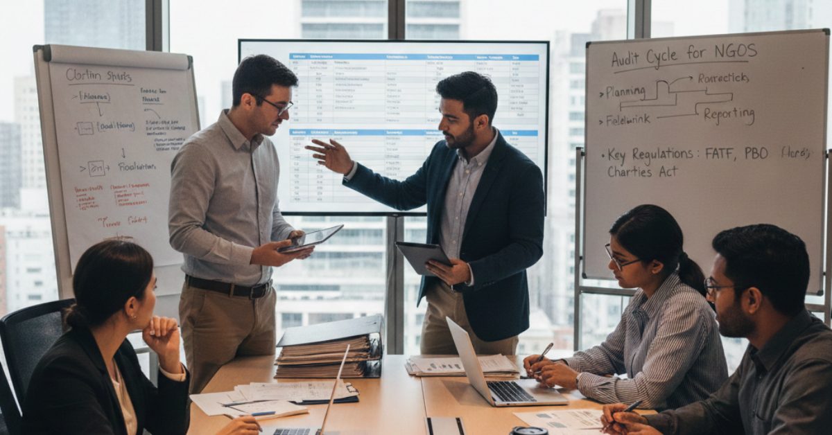 Team is in meeting regarding Audit Requirements for NGOs and Non-Profit Organizations