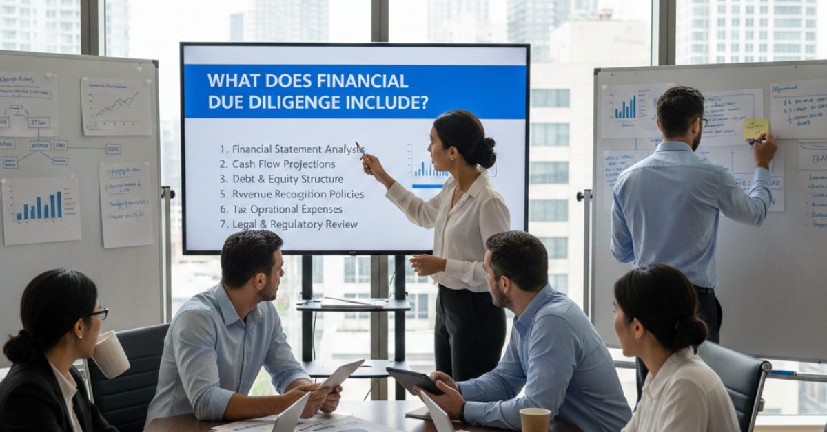 Team is in meeting regarding What Does Financial Due Diligence Include