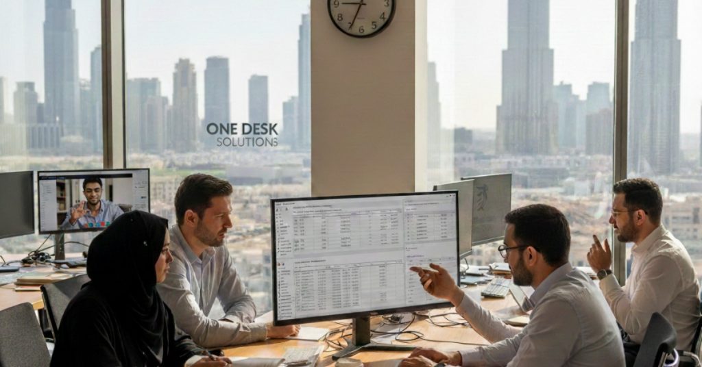 Team is in office working on technology Company bookkeeping and Accounting UAE