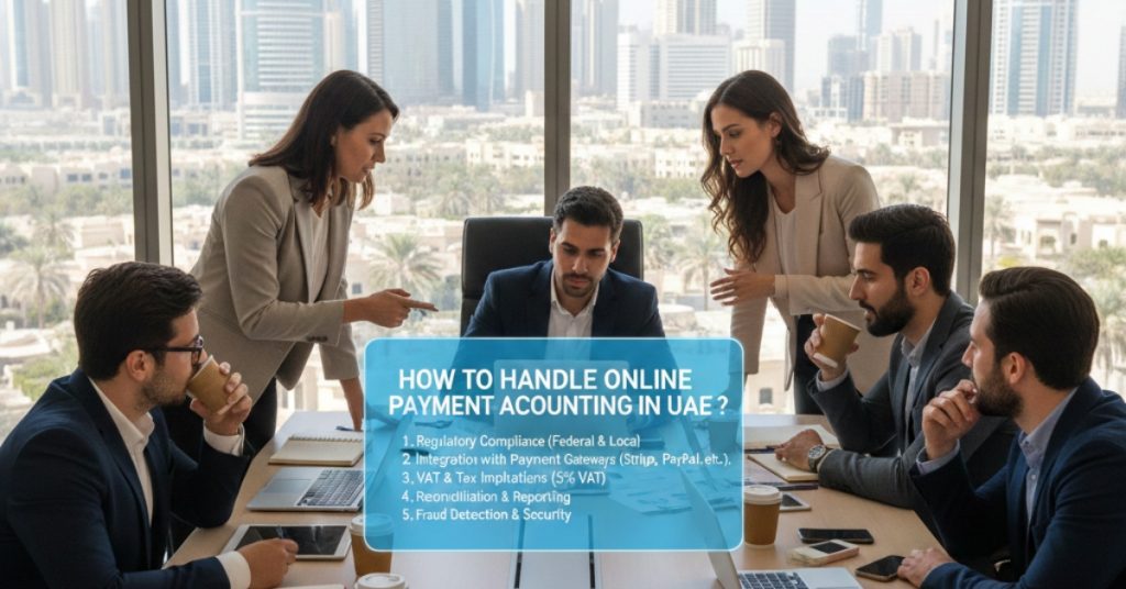 Team is working How to handle online payment accounting in UAE