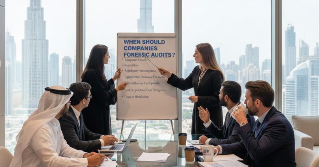 Team sis in meeting regarding When Should Companies Conduct Forensic Audits