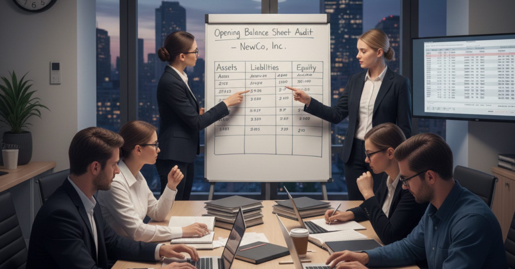 team is in meeting regarding Opening Balance Sheet Audit for Newly Formed Companies