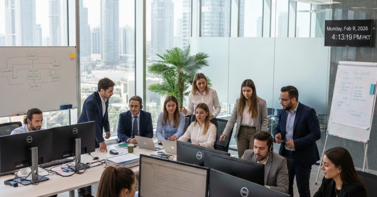 Employees are working in office regarding Cross-border Business Setup Services in UAE