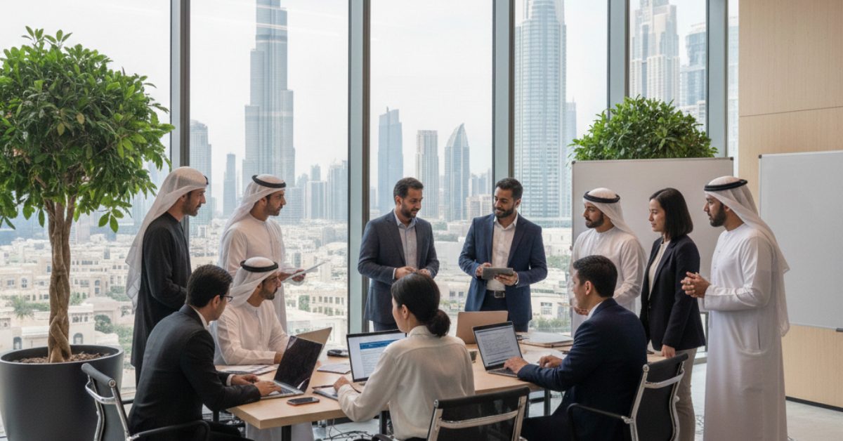 Employees are working in office regarding What are the requirements for group companies in UAE