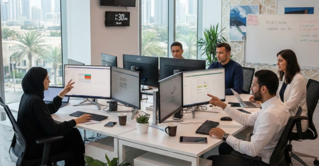 Employees are working regarding managing inventory for e-commerce un UAE