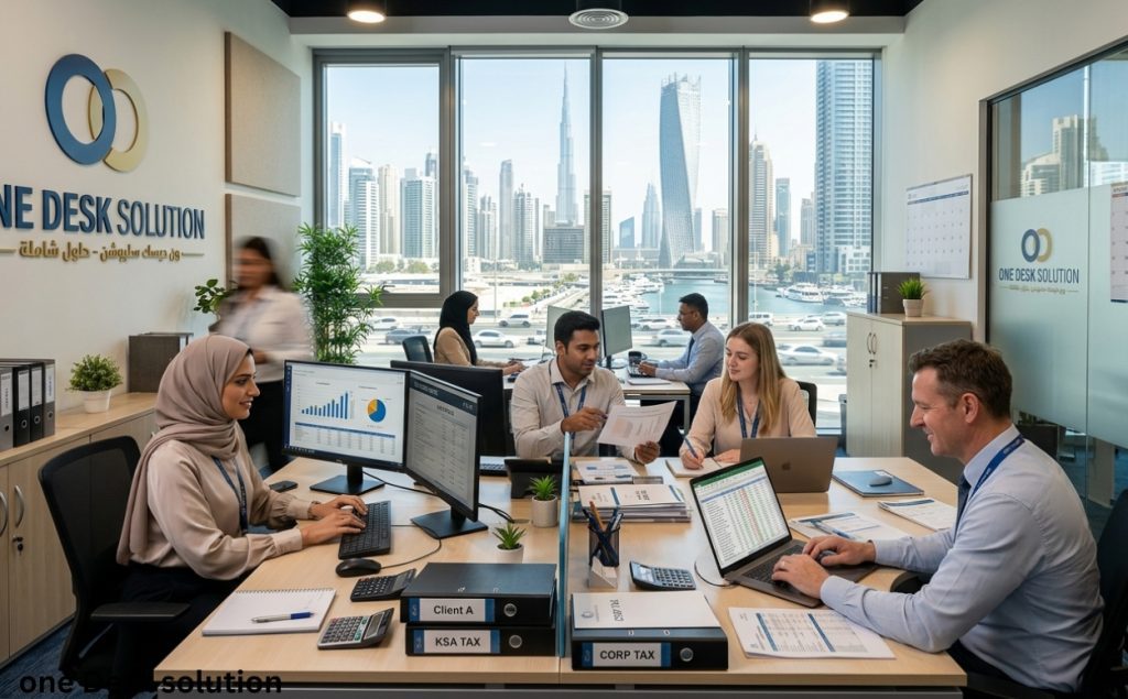 One Desk SOlution, tax expert team working in the office, Dubai UAE