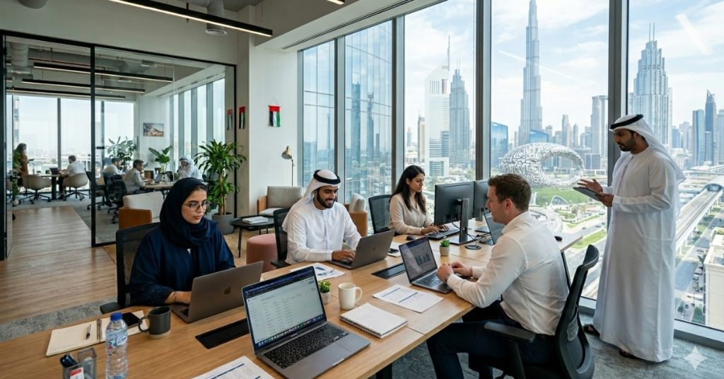 Employees are working regarding Jumeirah Lakes Towers Company Services