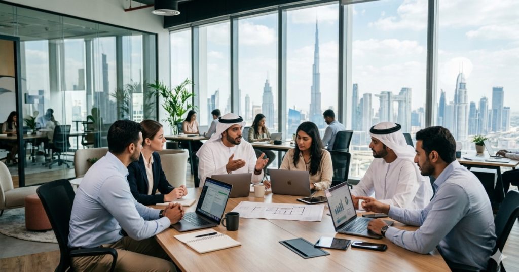 Employees are working regarding Payroll outsourcing benefits UAE