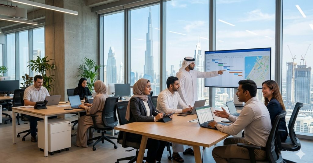 Employees are working regarding accounting requirements for schools in UAE