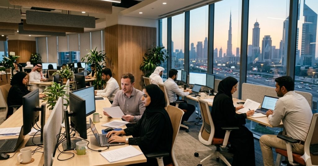 Employees are working regarding tax implications for consultants in Dubai