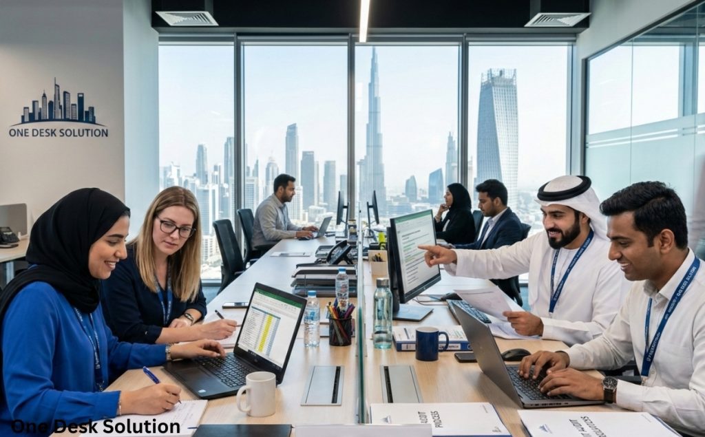 One Desk Solution, IT Audit Preparation team working in the office, Dubai UAE