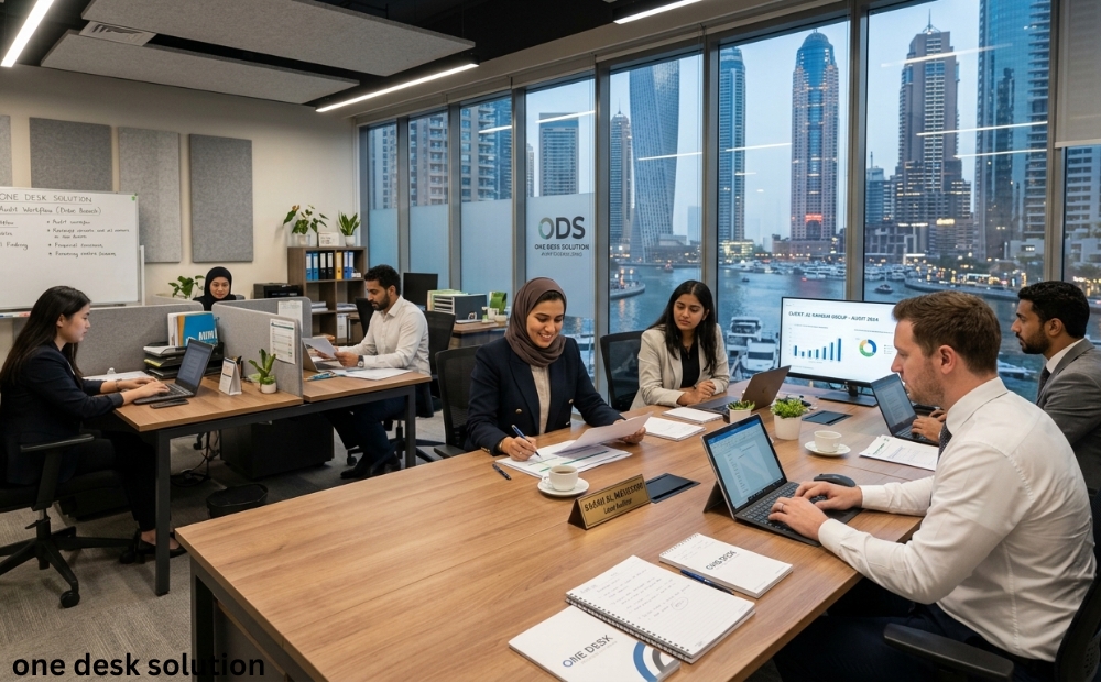 One Desk Solution, audit Services team working in the office in Dubai