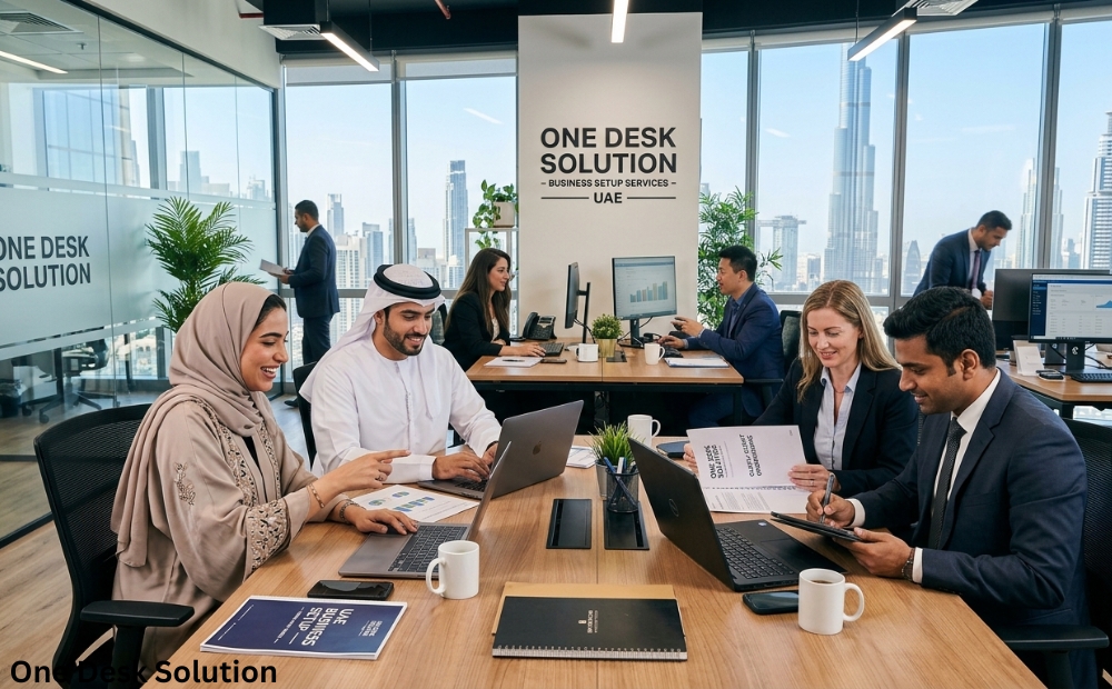 One Desk Solution, Business Set up services team working in the office in UAE