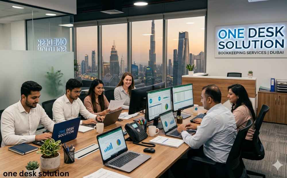 One Desk Solution, a bookkeeping Services team working in the office in Dubai