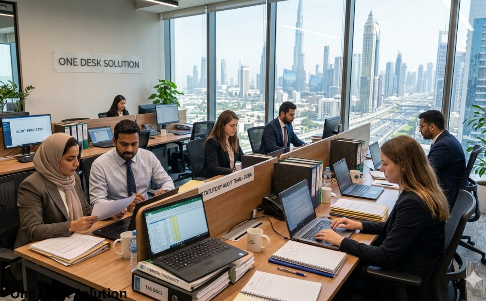 one desk solution, Statutory audit team working in the office, dubai