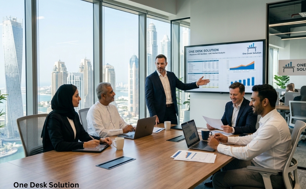 One Desk Solution, a fractional cfo team working in the office in UAE