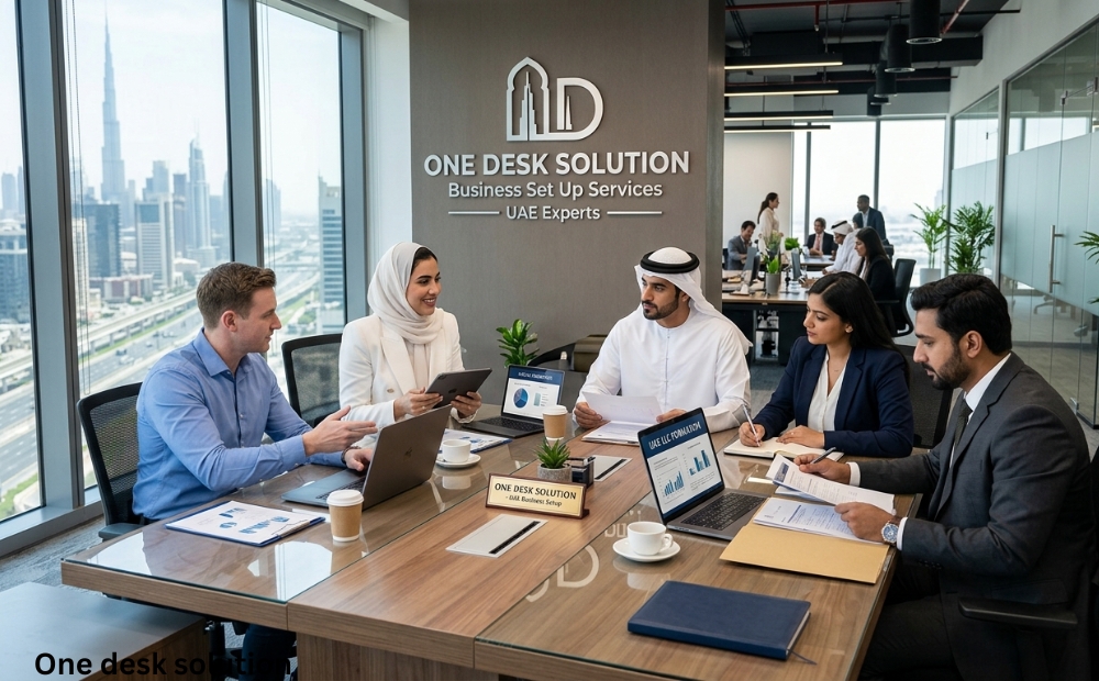 One Desk Solution, business set up services expert team working in the office in UAE