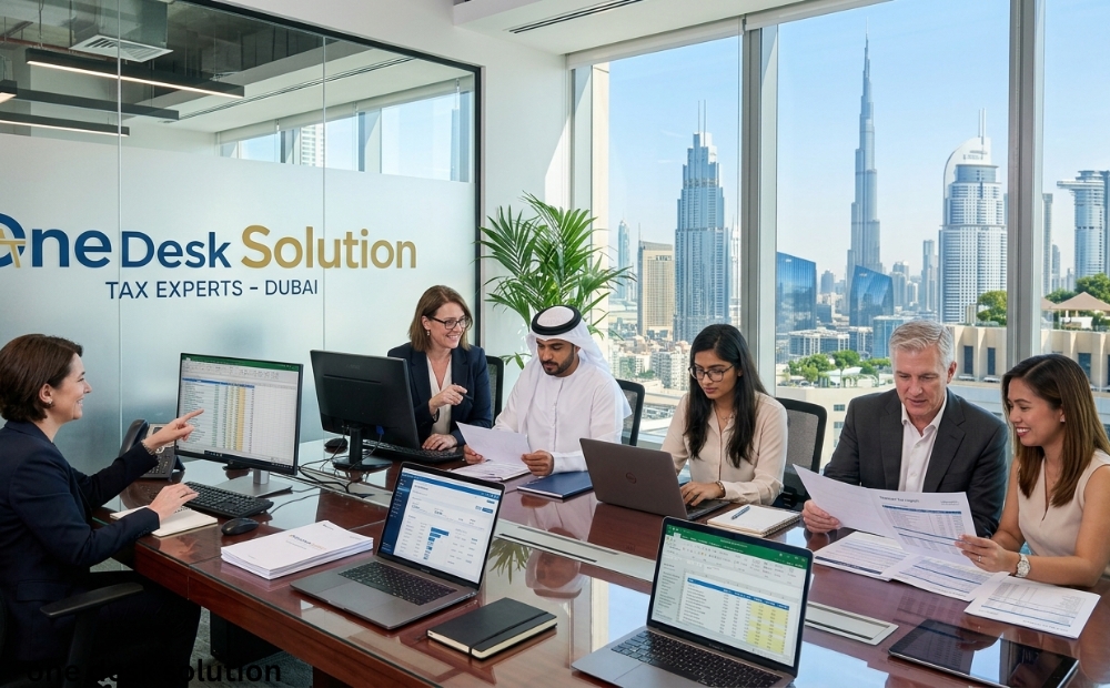 One Desk Solution, tax expert team working in the office in Dubai