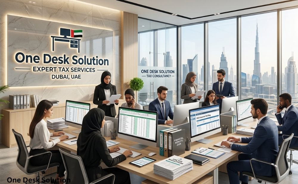 One Desk Solution, Expert tax services team working in the office in, UAE