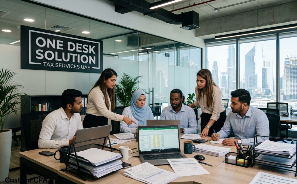 One Desk Solution, tax services team working in the office in, UAE
