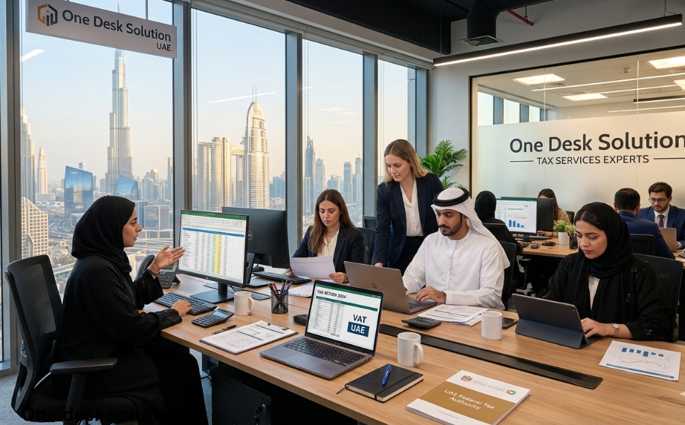 One Desk Solution, Tax services expert team working in the office in UAE