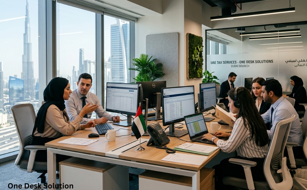One desk solution, Tax services team working in the office in, UAE