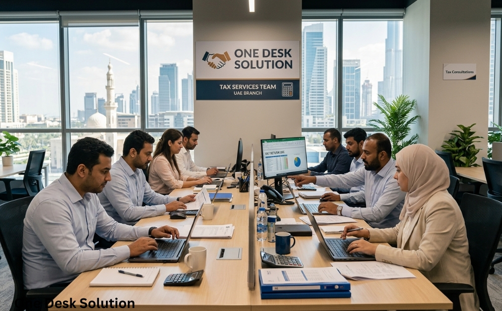 One Desk Solution, Tax Services team working in the office in UAE