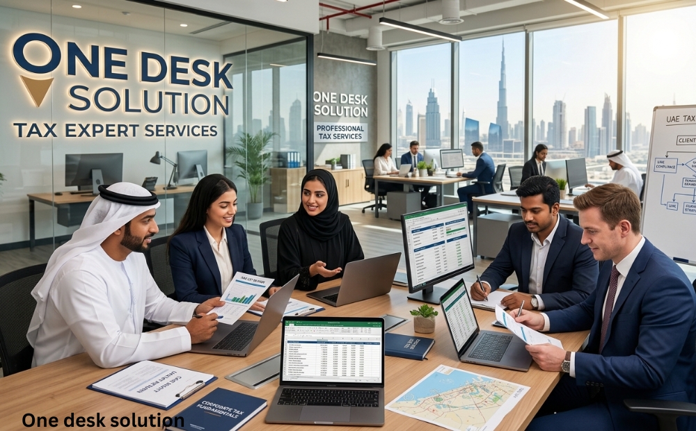 One Desk Solution, Tax expert services expert team working in the office in UAE