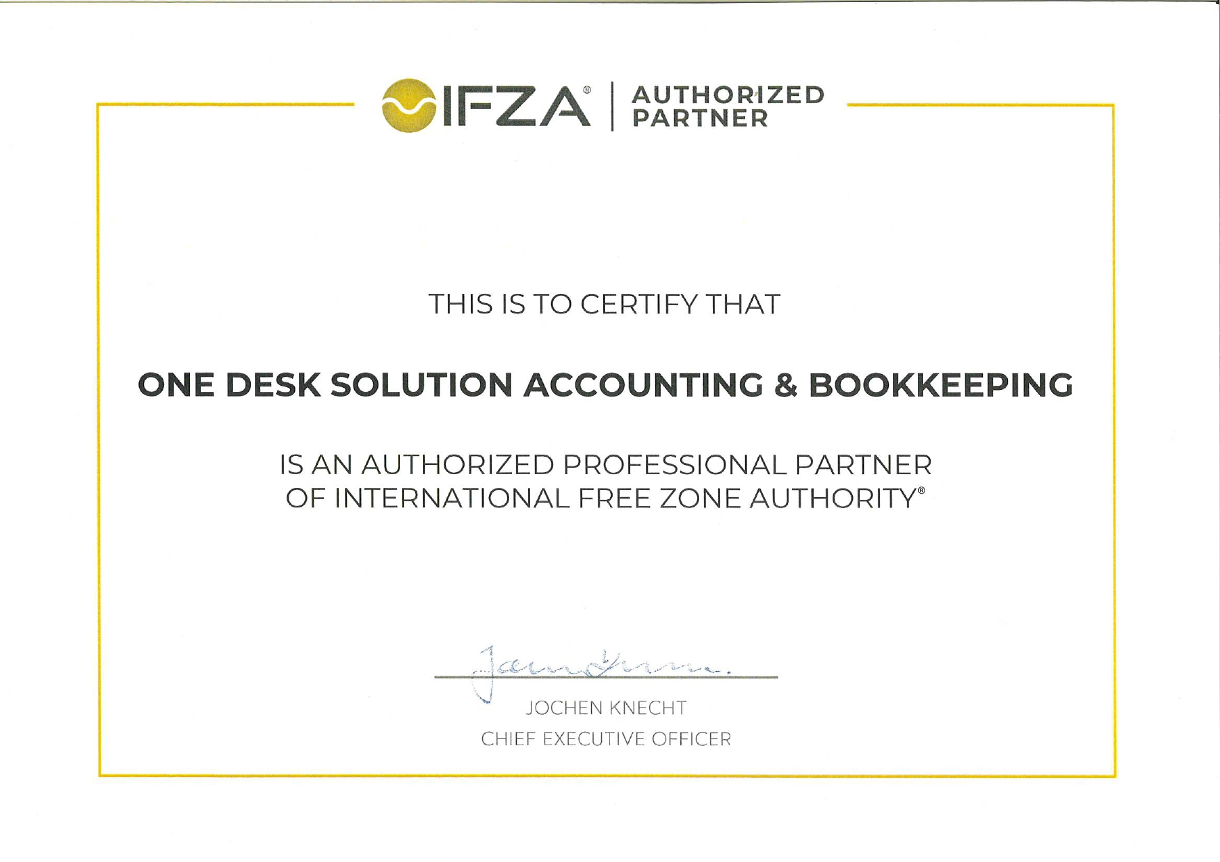 IFZA International Free Zone Authority — Authorized Professional Partner — OneDeskSolution