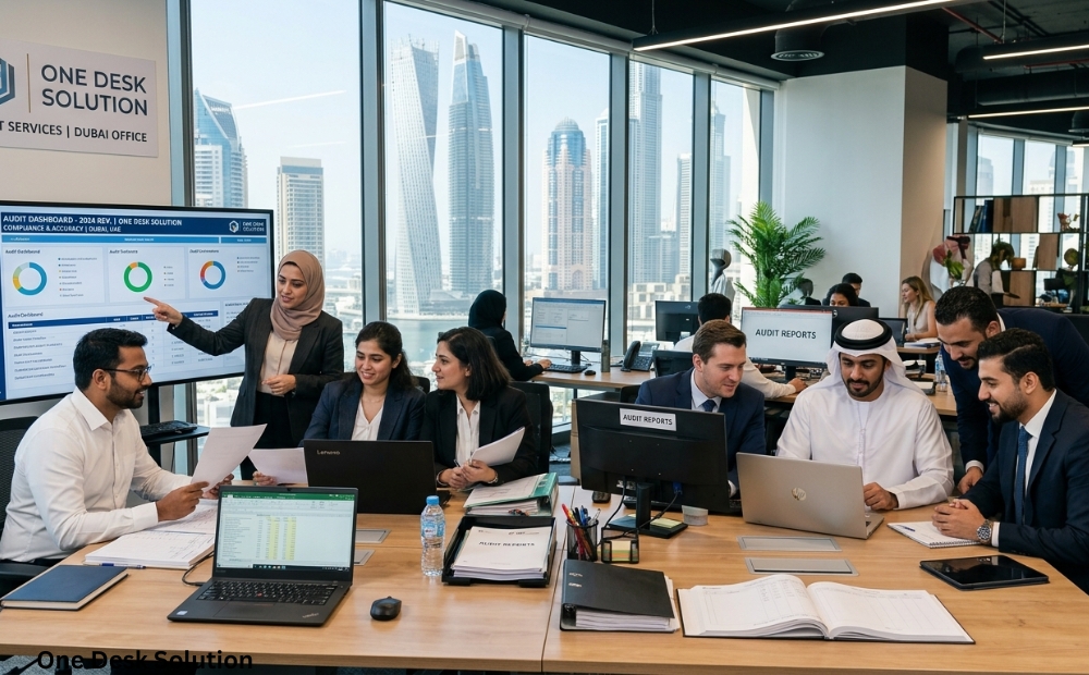 One Desk Solution, Audit Services team working in the office, UAE