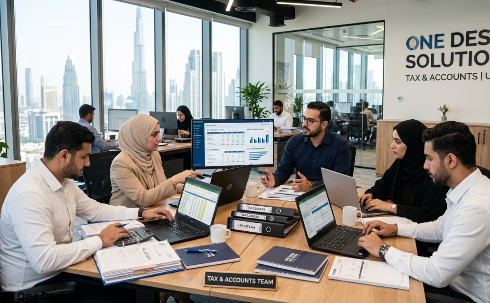 One Desk Solution, tax accounts team working in the office, UAE