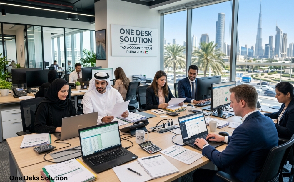 One Desk Solution, tax accounts team working in the office, UAE