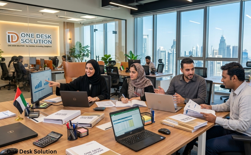 One Desk Solution, Tax Services team working in the office, UAE