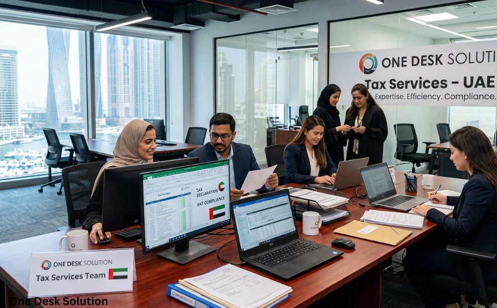 One Desk Solution, Tax Services team working in the office, UAE