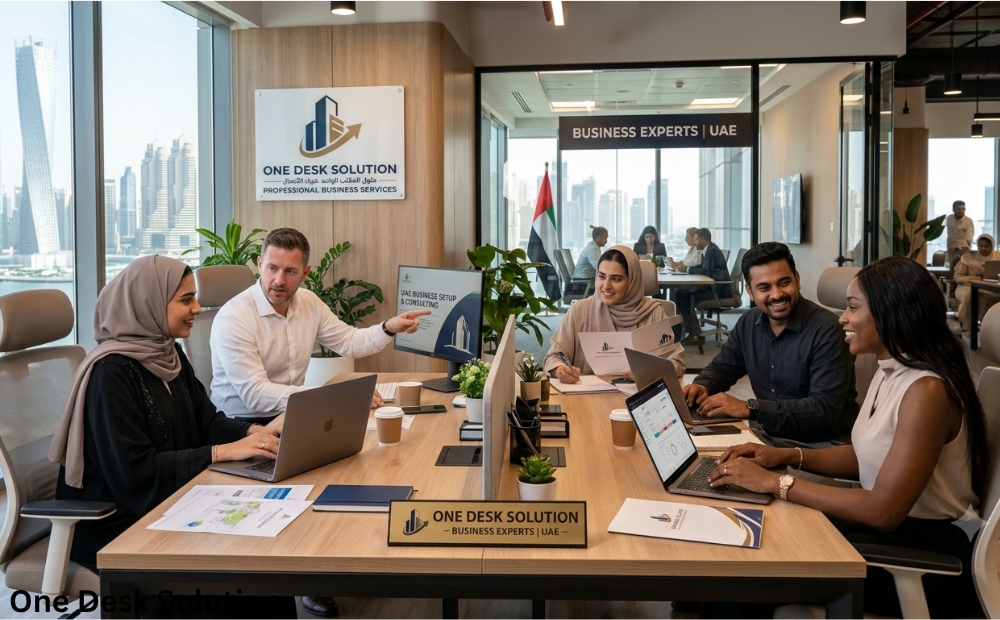 One Desk Solution, business expert services team working in the office, UAE