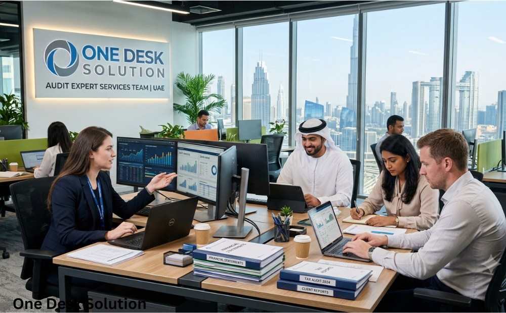 One Desk Solution, Audit expert services team working in the office, UAE