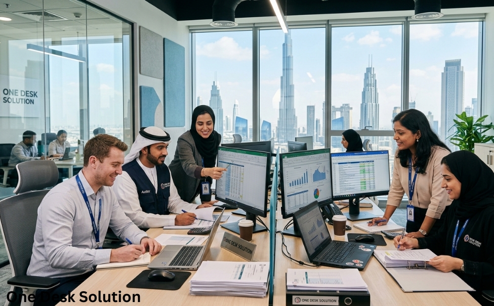 One Desk Solution, audit setup Services team working in the office, UAE