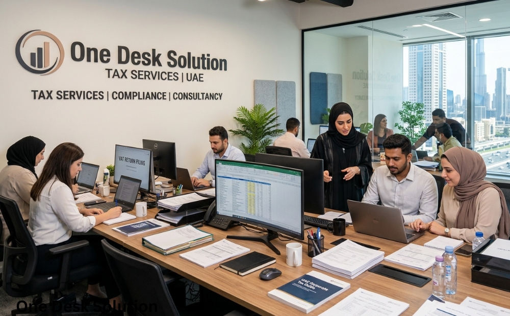 One Desk Solution, tax services team working in the office, UAE