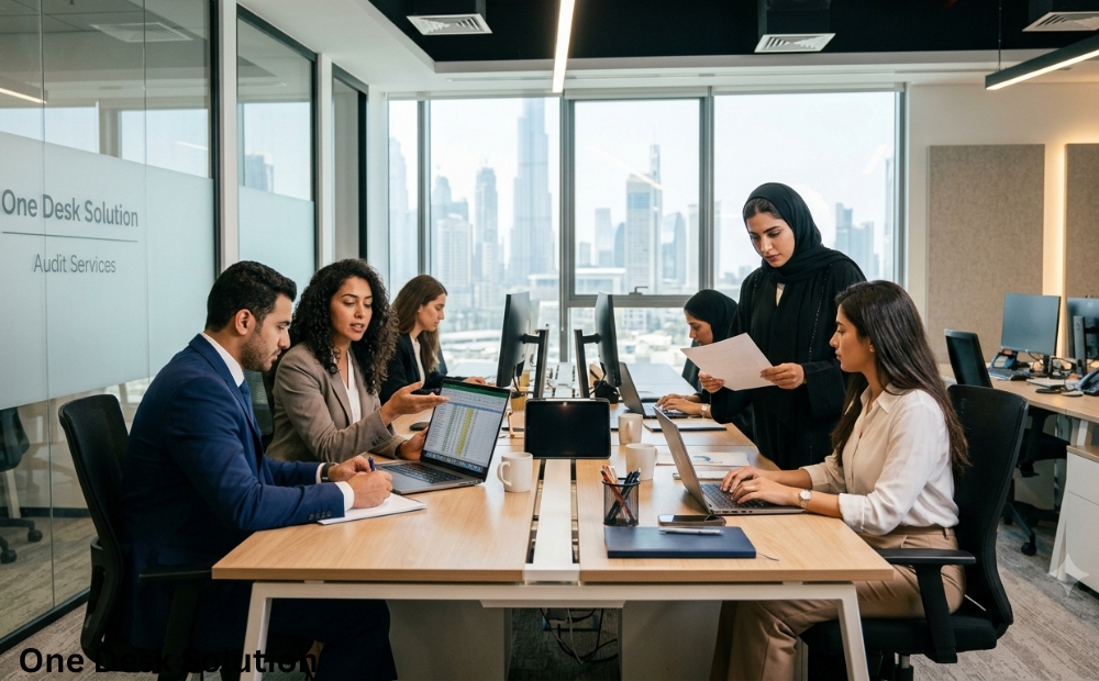 One Desk Solution, best audit Services team working in the office, UAE