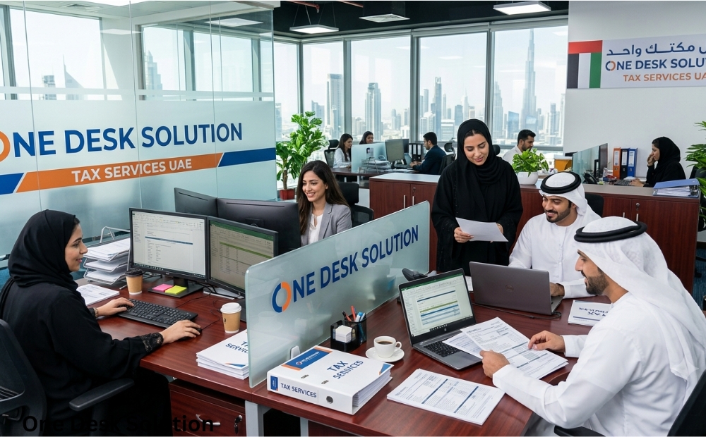 One Desk Solution, Tax Services team working in the office, UAE